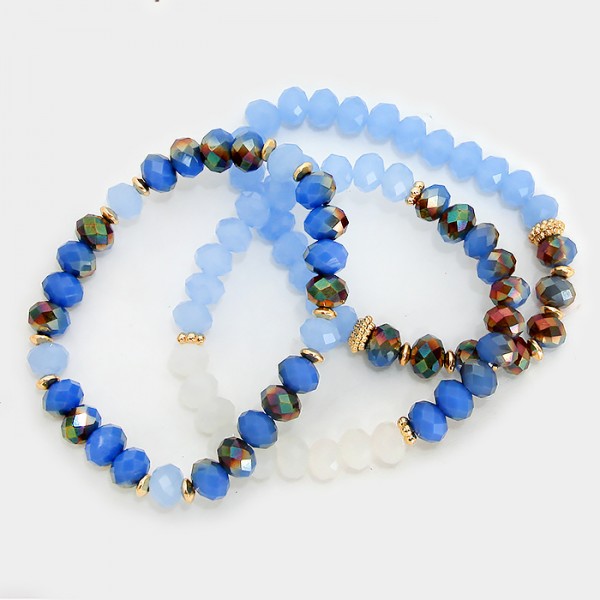 Electric Blue Ombre Faceted Beaded Multi Strand Bracelets